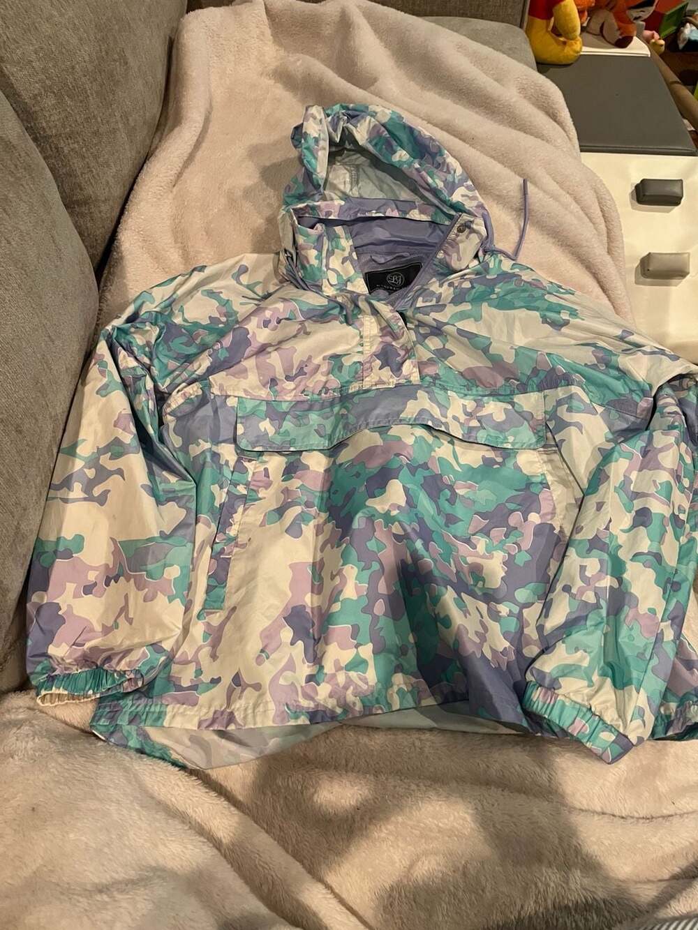 Lauren James Women's Half-Zip Anorak Pullover Camo Windbreaker Rain Jacket Size